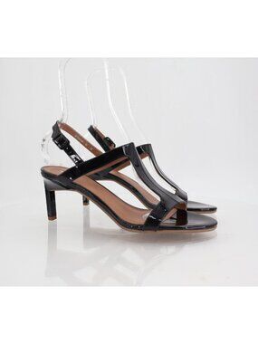 Aquatalia Rosetta Sandal Slingback Black Patent Leather Stiletto Size 10 T-Strap